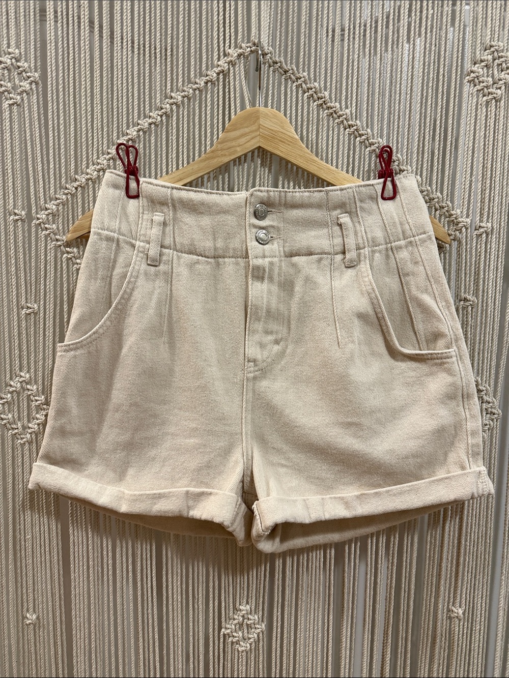 Topshop Cream Double-Button Rolled Hem Corduroy Shorts